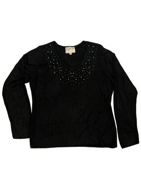 Black Pullover Sweater Size XL Debbie Morgan Rhinestone Accent